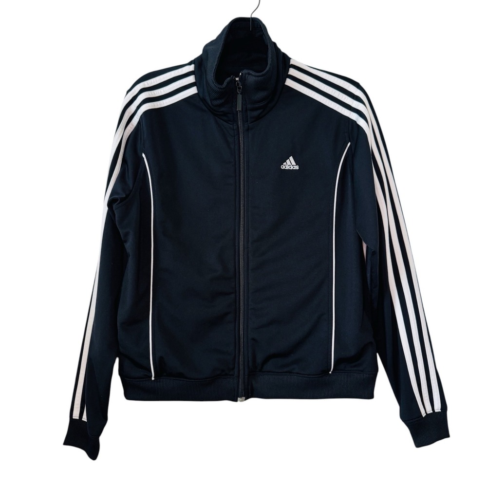 Vintage Y2K Adidas Womens Track Jacket Size M Black White Sporty Streetwear